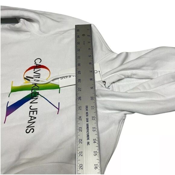 Calvin Klein Hoodie Mens L White RARE Pullover Colorful Bright Rainbow Spring NE - Picture 10 of 16